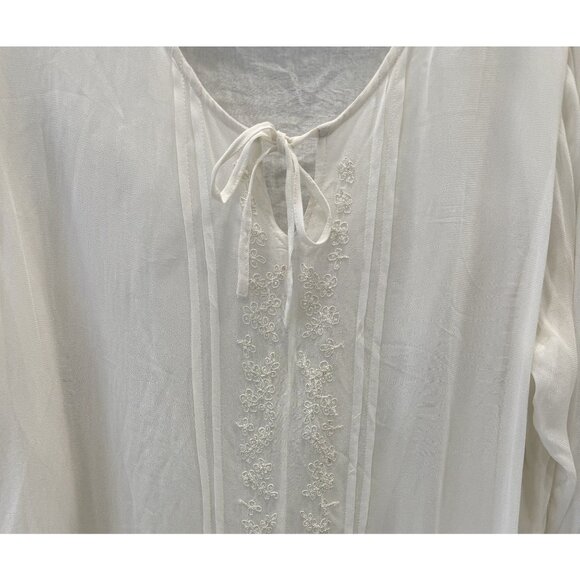 Notations Womens Cream Embroidered Tie-Front Blouse 2X Long Sleeve Tunic Top NWT - Picture 2 of 8